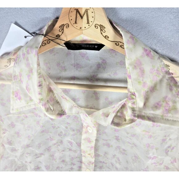 Zara XS Sheer Floral Organza Button-Up Blouse NWT Lightweight Dressy Top - Picture 4 of 16